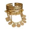 Pulsera abierta de borla de moneda redonda de lujo ligero, diseño creativo de nicho, sentido del diseño, pulsera de brazo, personalidad, estilo dulce y cool, joyería al por mayor