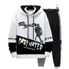 Sudadera de Otoño para Hombre de Manga Larga Estampada con Empalmes Pulóver Marca de Moda Atractivo con Capucha Traje Holgado Tops Juveniles