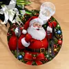 Jogos Americanos de Natal Novos Transfronteiriços, Jogo Americano Redondo de Linho com Borda Ondulada, Toalha de Mesa Estampada, Pano de Copo, Decoração de Natal