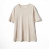 Camiseta de manga corta de triacetato de alta gama para mujer importada de Japón, top de satén drapeado con hombros anchos y cuello redondo blanco de verano
