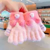 Novas Luvas de Veludo Coral de Terry para Meninas Outono e Inverno para Meninos e Meninas Cinco Dedos Fofas Luvas para Alunos do Ensino Fundamental Pai-Filho