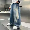 Calças Jeans Infantis Roupas de Outono Calças Novo Estilo Crianças Pequenas e Grandes Primavera Outono Calças de Perna Reta Perna Larga Calças Longas Casuais de Outono para Crianças Tendência