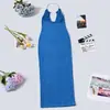 32577 Nazada Ropa Nueva de Exportación Europea y Americana para Mujer Nuevo Estilo Delgado Escote en V Profundo Metal Cuello Halter Vestido Largo