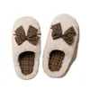 Exquisitas y vintage~Pantuflas de algodón con lazo de encaje a cuadros franceses, otoño e invierno, en una paleta de colores suave y versátil, perfectas para mujeres