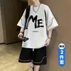Conjunto Deportivo de Manga Corta Tallas Grandes para Adolescentes Hombres, Verano Casual Holgado Moderno Elegante Conjunto de Camiseta y Shorts
