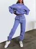 Sudadera con capucha y estampado de letras popular europea y americana de Amazon para mujer, conjunto de pantalones de forro polar casual a la moda
