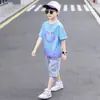 Roupas Infantis Meninos Verão Terno Degradê Crianças Maiores Esportivo Casual Manga Curta Jeans Conjunto de Duas Peças Atravessando Fronteiras Atacado Tendência