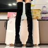 Botas adelgazantes por encima de la rodilla para mujer otoño e invierno 2023 nuevas botas negras de gamuza con tacón grueso y suela gruesa para mujer