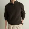 Suéter de tricô pesado 545g, modelo 2026, com zíper, gola semimédia, suéter de gola alta, blusa quente, moda tendência