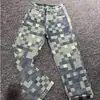 Jeans de Pierna Recta a Cuadros Retro Atractivos de Streetwear de Moda para Hombre Pantalones Largos Casuales Sueltos de Cintura Media Adelgazantes de la Alta Calle Americana