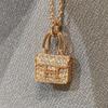 Alta versão Kangkang H carta saco colar de prata esterlina luz temperamento de luxo 18K ouro rosa embutido cheio de diamante pingente de clavícula cadeia