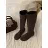 Primer Encuentro Ji Botas Largas Retro Botas Altas Botas de Monta para Mujer Nuevo Punta Redonda Suela Plana Botas Negras Versátiles Botas Largas