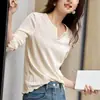Promoção de Liquidação Camiseta com Textura Canelada Estilo Francês, Decote V para Mulheres, Versátil e Emagrecedora, Adequada para Primavera e Outono