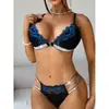 Conjunto de Lencería Sexy Hueco de Encaje con Pedrería Zeriluna Francés Agradable a la Piel Transpirable Cómodo Sin Costuras Moderno