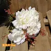 DIY Adorno de Cabeça para Noiva Floresta Simulação Beleza de Fada Grande Flor Rosa Chapéu de Palha Topper Chapéu Flor Decorativa