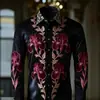 Camisa casual de manga larga de corte holgado con cuello de solapa, talla europea, estampada en 3D para hombre, estilo vintage