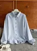 Top de rayas de manga larga holgado con solapa Otoño Temprano Casual Camisa Polo de una sola pieza para mujer Moda de Otoño Nicho A7064