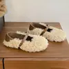 Zapatos estilo Mary Jane con forro de felpa, colección otoño/invierno 2026, suaves, de una sola tira, planos, zapatos peludos para mujer, adecuados para usar al aire libre