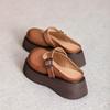 Estilo Primavera y Verano Piel Genuina Suela Gruesa Exterior Punta Cerrada Medias Pantuflas para Mujer, Slip-On Versátiles Cómodas