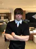 Camiseta tipo polo de alta calidad, estilo intelectual, falso dos piezas, Loka, capa de aire, a rayas, cuello en V, versátil, estilo "Old Money", manga corta