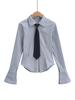 Camisa listrada de manga comprida de textura listrada para mulheres 2023 Outono New College quente menina slim lapel top