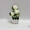 En Stock Nuevo Estilo Maceta de Rejilla Rosa Flor Artificial Planta en Maceta para Decoración de Cafetería Hotel, Flor Falsa Realista Adorno de Bonsái Pequeño