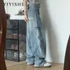 Jeans Americano Retrô de Perna Larga para Mulheres 2025 Outono Novo Design de Cintura Alta Calças Retas Largas Scimitar
