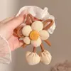 Elástico de Cabelo de Flor de Tricô Infantil para Meninas com Cabeça de Bola, Scrunchie Intestino Grosso, Elástico de Cabelo para Rabo de Cavalo Estilo Floresta, Acessórios de Cabelo Doces para Meninas