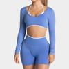 Tops de Yoga Europeus e Americanos de Manga Longa, Tops Esportivos para Corrida com Costas Sexy e Bonitas, Peças Externas Justas ao Corpo, Tops de Fitness em Cores Contrastantes