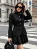 Elegante traje de dos piezas de estilo francés para mujer con falda corta, conjunto de uniforme de traje negro de alta gama para otoño e invierno 2026 para mujer
