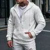 Comércio Exterior Transfronteiriço Amazon Estilo Novo Europeu e Americano Cor Sólida Estampada Casual Jaqueta Moletom com Capuz e Zíper Roupas Masculinas