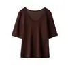 26 Verano Nuevo Moda Femenina Camiseta de Oxígeno con Aire Acondicionado Camisa de Modal de Manga Media Agradable a la Piel Ajustada Top de Punto de Manga Corta