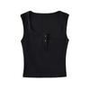 Basic Skinny Spice Girl Vest All-Match Sexy de dois botões largo alça de ombro sem mangas Top para mulheres de verão