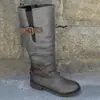 Nuevas botas de mujer para otoño e invierno, populares botas de montar europeas y americanas de punta redonda, tacón bajo, con hebilla de cinturón, cómodas botas largas, talla grande