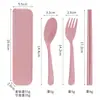 Conjunto de Louças de Palha de Trigo Simples Estudante Viagem ao Ar Livre Louças Portáteis Garfo Colher Hashi Conjunto de Três Peças
