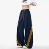 Calça casual de dois tons com três listras, comprimento até o chão, para homens, calça de moletom solta versátil K5765 especial P34 K5765J com fleece especial P40