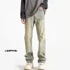 Jeans Masculino de Cor Sólida Estrela Estilo Hong Kong Calça Reta Tendência Bonita Simples Versátil Calça Casual