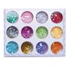 Pó de glitter para unhas, lantejoulas, pó de cristal esculpido de 12 cores, pó de pérola de papel de concha, cinco estrelas, pêssego, coração, flor seca, pó de laser