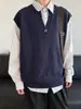 Colete de tricô casual e simples estilo executivo com decote em V, adequado para homens e mulheres, perfeito para primavera e outono, cor lisa versátil, design unissex, sem mangas