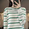 Suéter de manga larga a rayas para mujer, cuello redondo, otoño e invierno, nuevo suéter de punto europeo y americano, INS, estación independiente, transfronterizo, camiseta básica para mujer