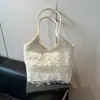 Bolsa Tote para Mulheres 2026 Nova Bolsa de Grande Capacidade para o Dia a Dia Bolsa de Ombro Versátil de Verão Bolsa de Ombro da Moda com Borda de Renda
