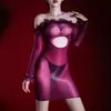 Vestido strapless Xiyue "Misterio Floral" sexy para mujer madura, ultradelgado, brillante, con encaje sexy, transparente, sedoso, bodycon para discoteca