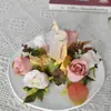 Guirnalda de Candelabro de Seis Brazos de Dos Colores de Rosa y Hoja de Arce Estilo Europeo Retro Decoración de Boda Cena a la Luz de las Velas Adorno de Cera