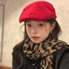[Mi Cabeza No Es Redonda] Gorra de Ante Ankora Roja Adelante para Mujer Otoño e Invierno Boina Cara de Patito