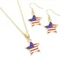 Colgante de Bandera Nacional, Collar de Estrella de Cinco Puntas, Aretes, Juego de Joyería de Aleación Esmaltada, Artículo Más Vendido del Día de la Independencia, Envío Transfronterizo