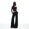 Pantalones Deportivos Casuales de Mujer Negros Ligeramente Elásticos Adelgazantes con Caída Ligeramente Sueltos Acampanados, Otoño/Invierno 2026, Soporte para Dropshipping