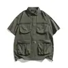 Serie Montaña Flota Negra Diseño Funcional para Exteriores Multibolsillo Repelente al Agua Transpirable Camisa de Manga Corta Chaqueta de Trabajo de Verano