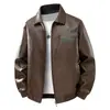 Chaqueta de cuero PU bordada talla grande para hombre, chaqueta de cuero casual estilo coreano de otoño con cuello de solapa, chaqueta de moto de moda, abrigo cortavientos para hombre