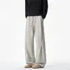 Pantalones Casuales Holgados Rectos para Deporte de Primavera y Otoño Pierna Ancha Versátiles Simples Talla Extra Marca Americana de Moda Pantalones de Chándal con Bordado de Pliegues para Hombre