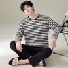 Novo Pijama Masculino Primavera e Outono Algodão Puro Manga Longa Estilo Coreano Esportivo Pode Ser Usado Fora Todo Algodão Tamanho Grande Conjunto de Roupa para Casa